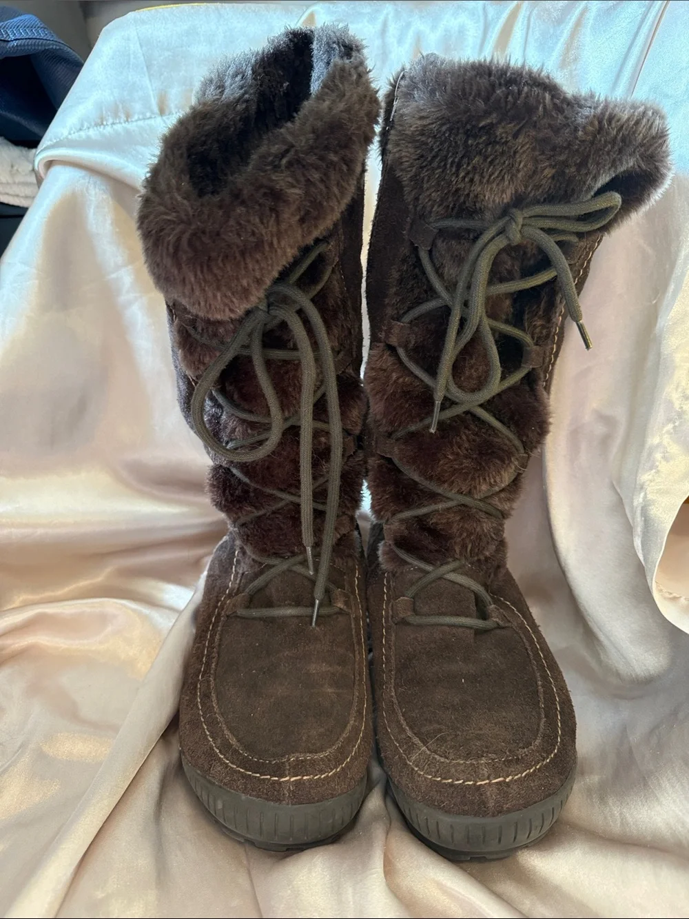 Women's Brown Suede Faux-Fur  Lace-Up Winter Boots (and zip)